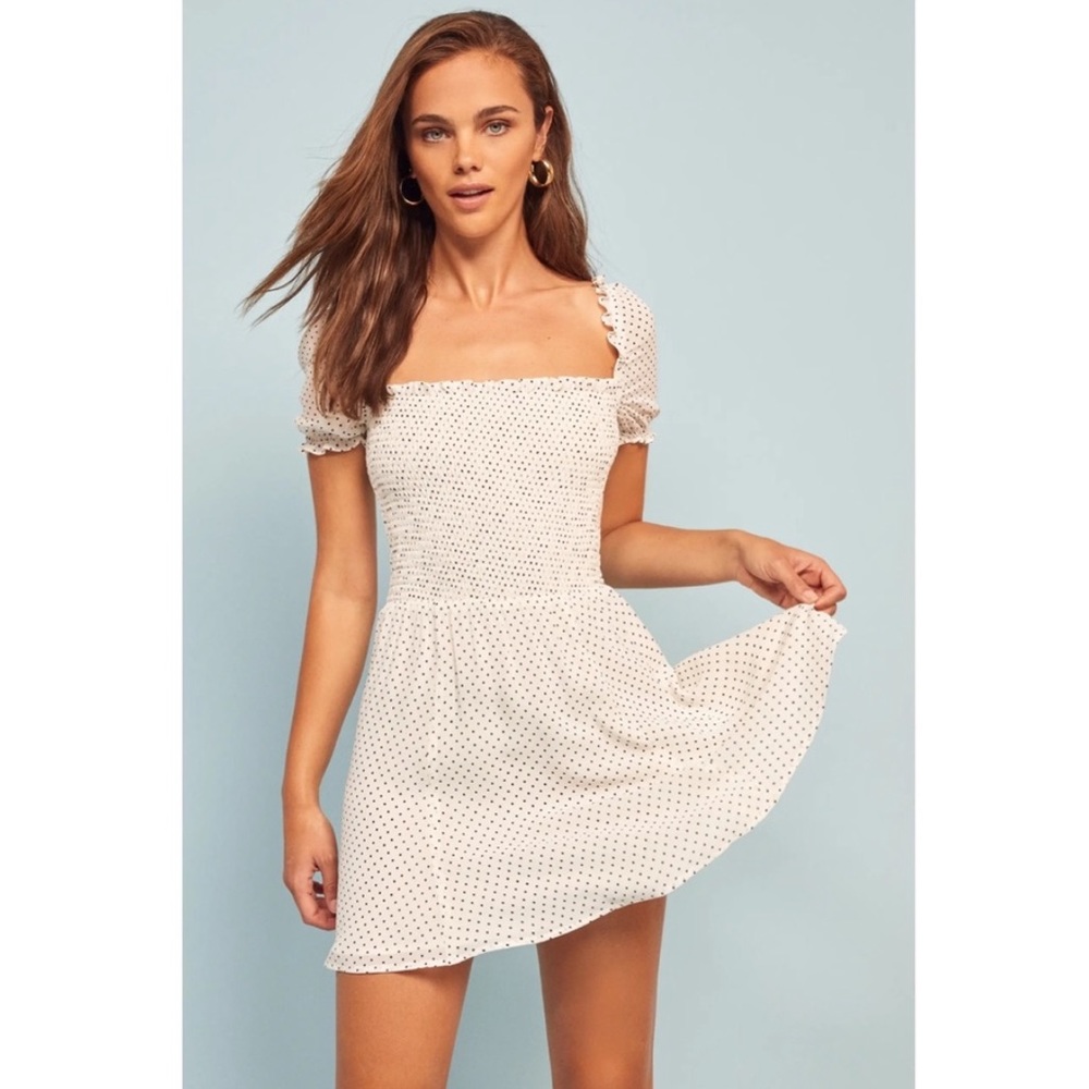 Reformation White Dot Bambina Mini Dress - XS